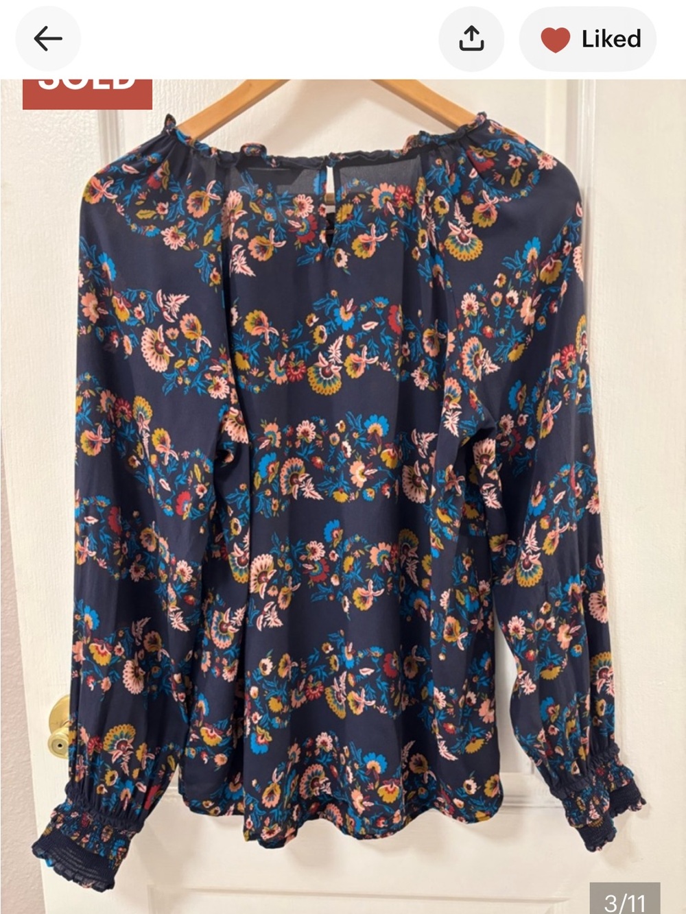 Boden Navy Floral Silk Blouse with Pink and Blue Flowers Blooms size 8